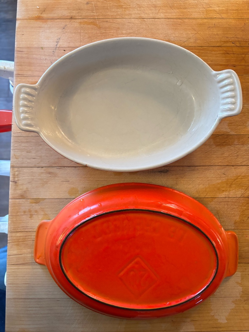 Le Creuset 2 Vintage Flame Orange Enameled Cast Iron Au Gratin Baker Dish Sz 20